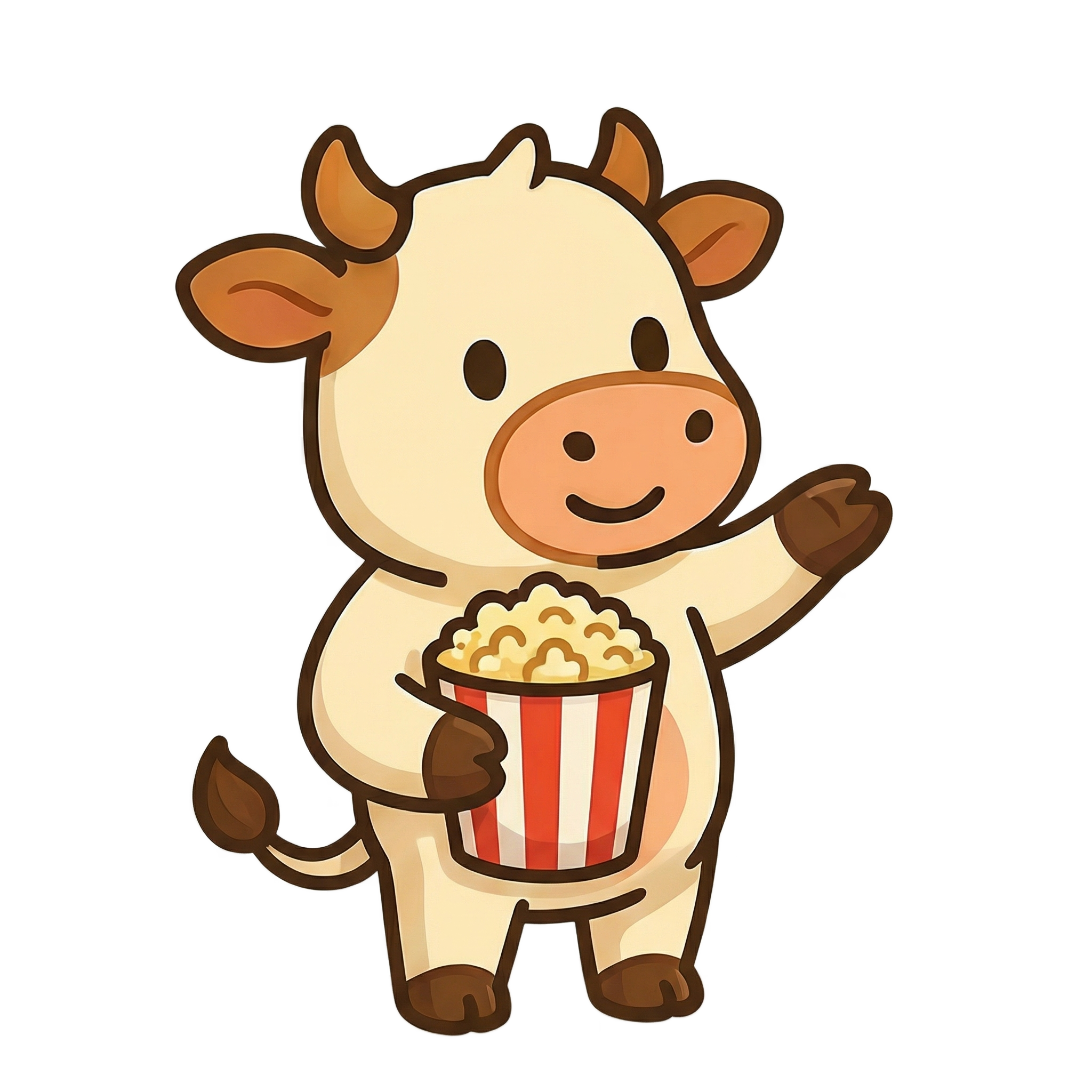 Cow mascot with popcorn