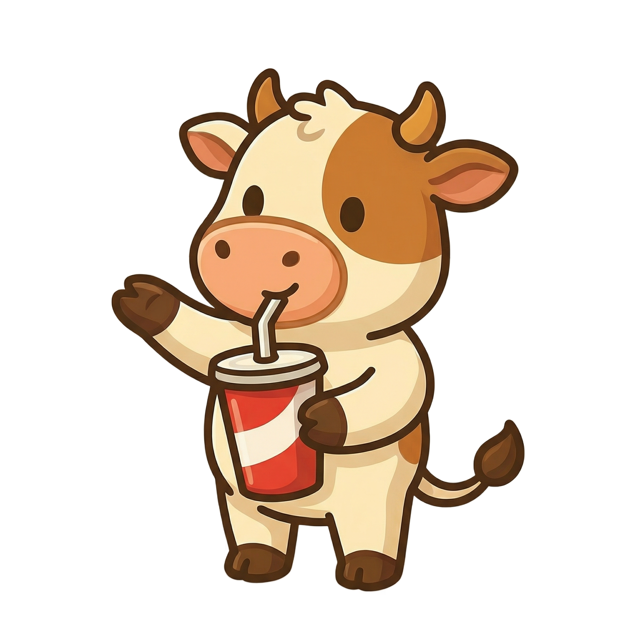 Cow mascot with drink